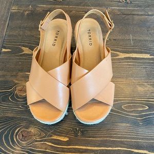 Torrid Tan Strappy Espadrilles Wedge. Size 8
